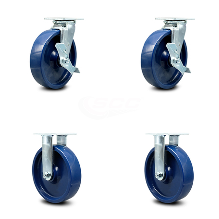 SERVICE CASTER 8 Inch Solid Polyurethane Caster Set with Ball Bearings 2 Brakes 2 Rigid SCC SCC-30CS820-SPUB-TLB-2-R820-2